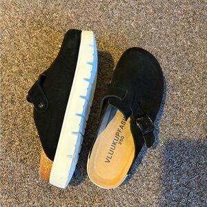 Black Mules with Buckle Detail